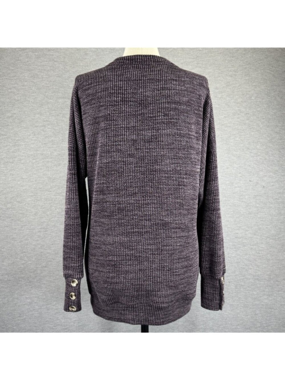 Michelle Mae V Neck Sweater Womens Size XL Purple Faux Buttons Long Sleeve - Picture 2 of 16